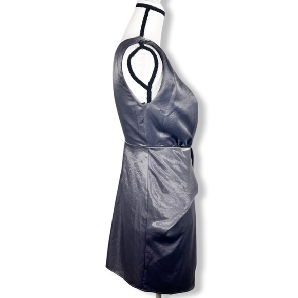 🆕 Missguided Charcoal Silky Asymmetric Faux Wrap Dress - Picture 7 of 10